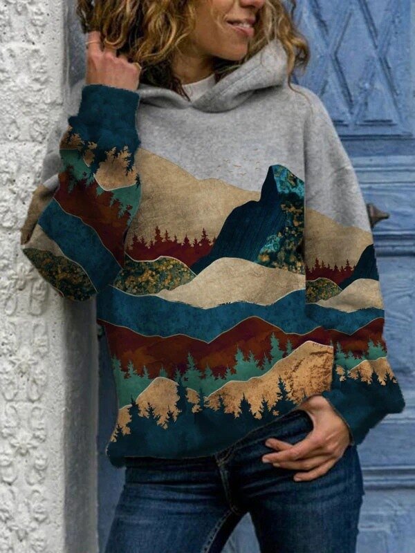 Mountain-Print Hooded Sweatshirt