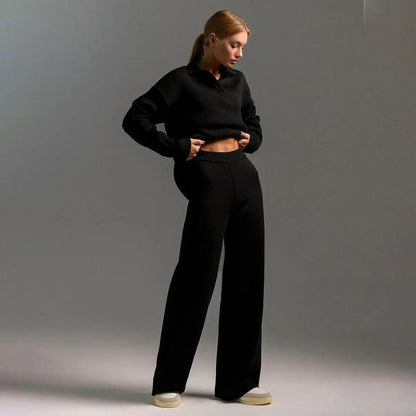 Belezza Set | Soft Polo Neck Sweater and Wide-Leg Pants – 2-Piece Set