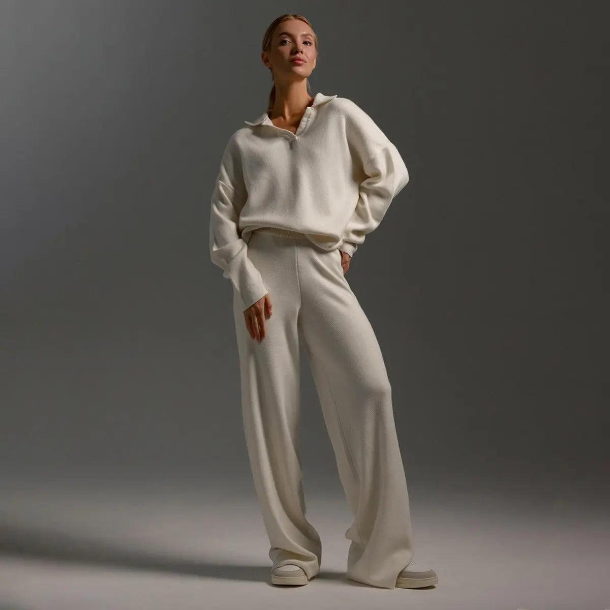 Belezza Set | Soft Polo Neck Sweater and Wide-Leg Pants – 2-Piece Set