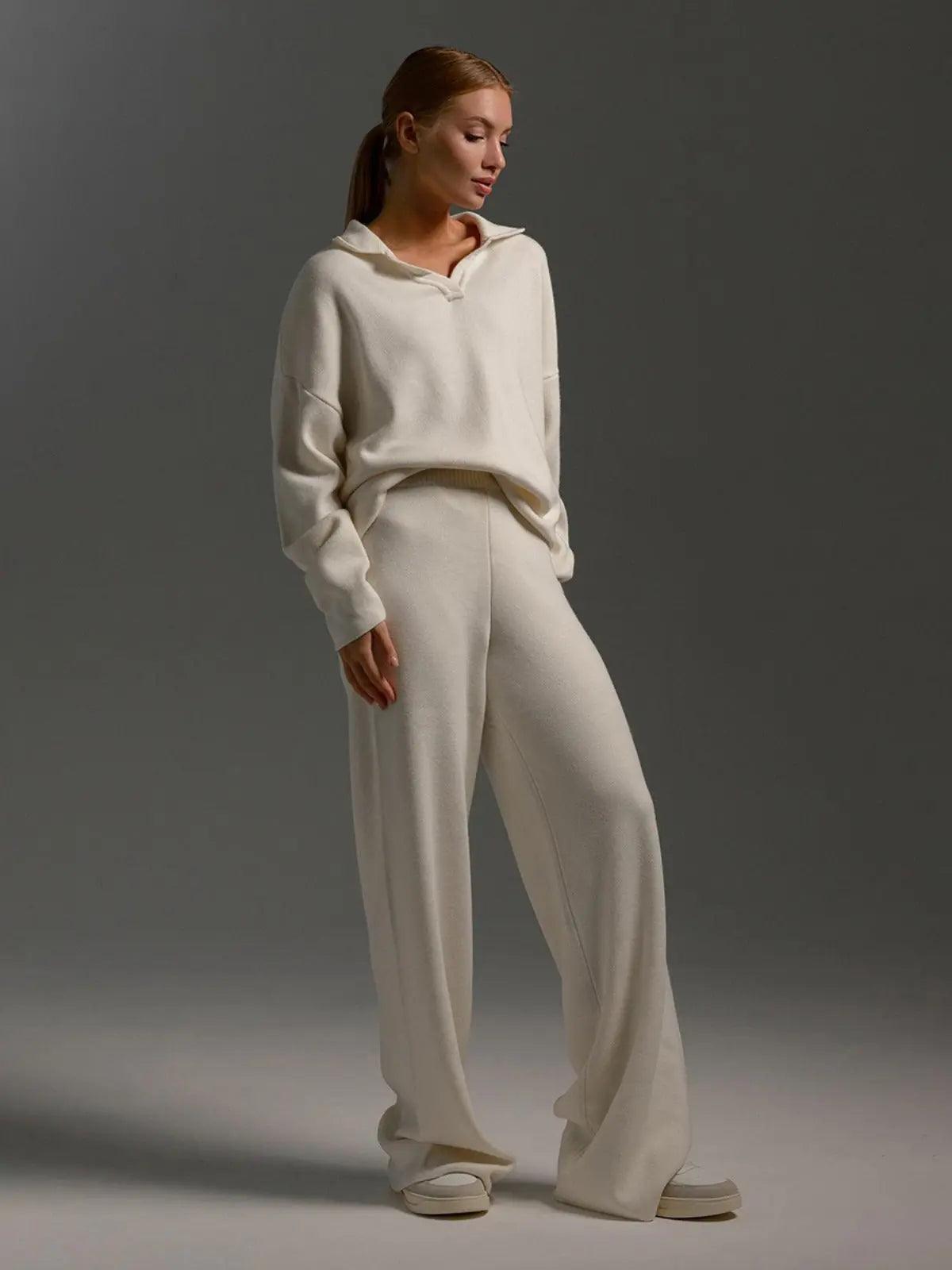 Belezza Set | Soft Polo Neck Sweater and Wide-Leg Pants – 2-Piece Set