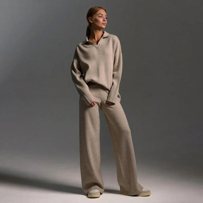 Belezza Set | Soft Polo Neck Sweater and Wide-Leg Pants – 2-Piece Set