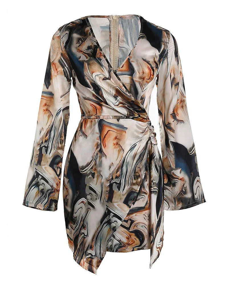 Belezza Wrap Dress With Abstract Marble Print