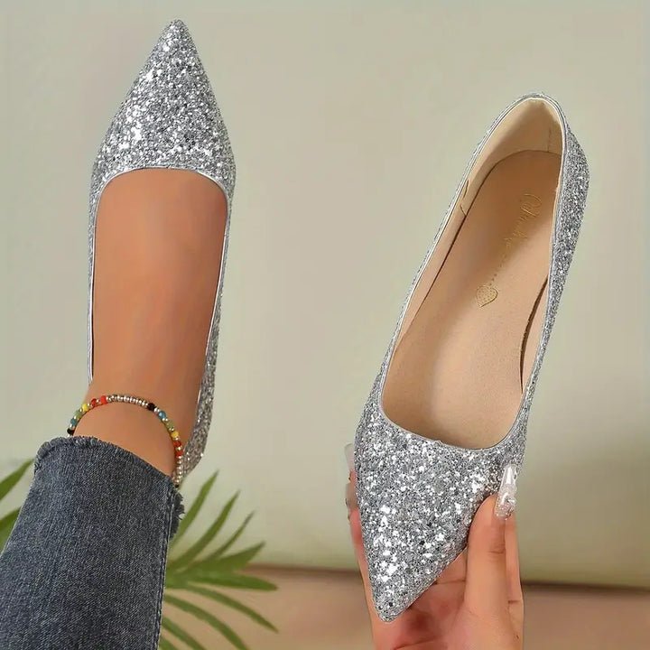 Sequin Low-Heel Ballerina Shoes