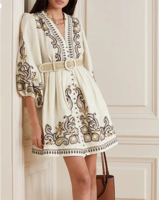 Belezza - Embroidered Dress with Belt