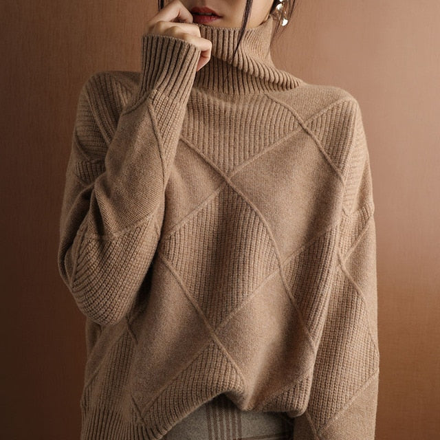 Belezza Sweater | Geometric Pattern Turtleneck Sweater