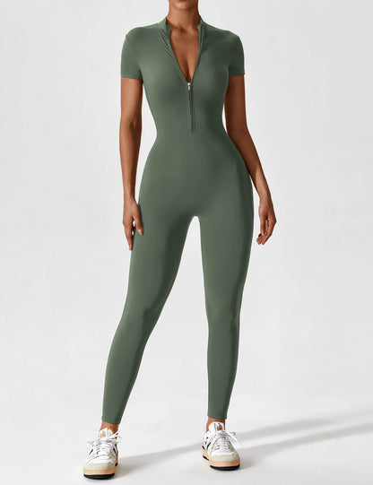 Belezza | Long Sleeve Short Sleeve Zipper Jumpsuit