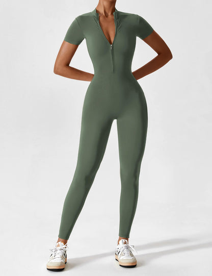 Belezza | Long Sleeve Short Sleeve Zipper Jumpsuit