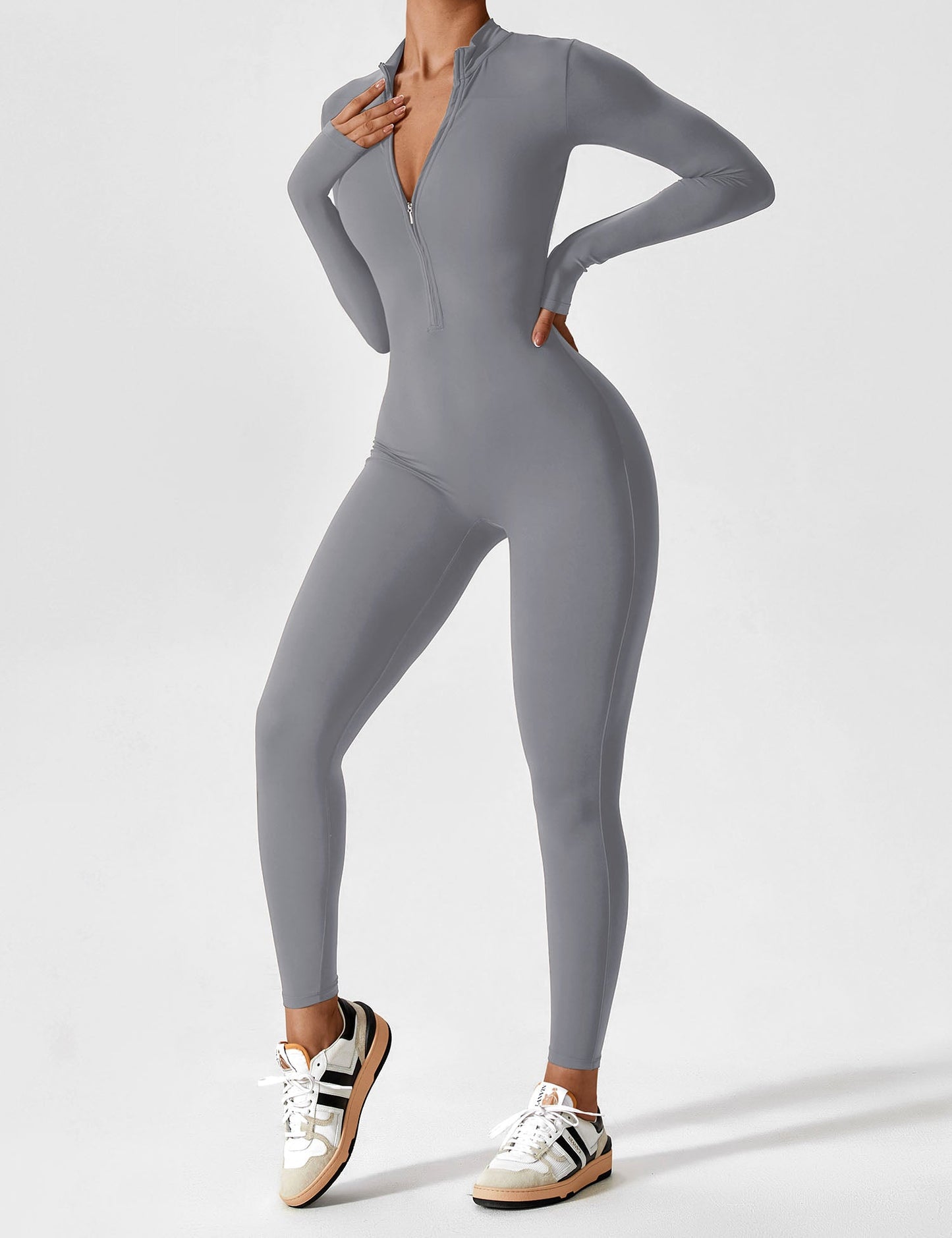 Belezza | Long Sleeve Short Sleeve Zipper Jumpsuit