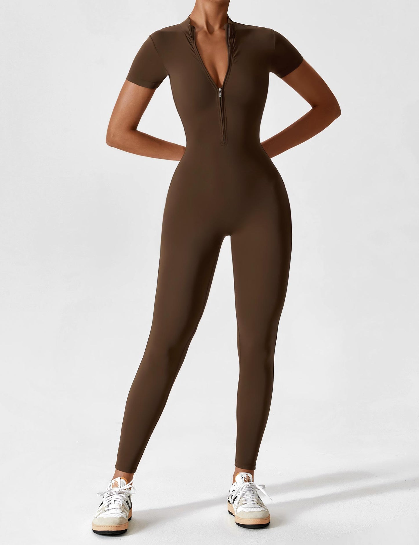 Belezza | Long Sleeve Short Sleeve Zipper Jumpsuit